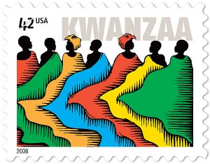 kwanzaa timbre Timbre émis en 2004, concu par Daniel Minter un artiste Afro-Américain exprimant les sept principes fondamentaux de la négritude