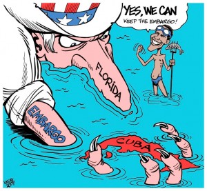 embargo a Cuba « Le gouvernement des États-Unis est seul, défiant la volonté des nations du monde, dans la mise en œuvre de ce crime contre l'humanité. Il agit dans l'intérêt d'une poignée de groupes économiques qui veulent s'approprier les richesses de Cuba et appauvrir le peuple cubain dont la révolution apporta la santé, les libéra de la misère et apporta aussi une éducation universelle partagée avec les pauvres de la planète. Cessez cette honte.» Ramsey Clark (ex-secrétaire à la Justice des États-Unis) sur the Fiftieth Anniversary of the Universal Declaration of Human Rights
