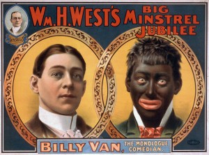minstrel Le minstrel show, ou minstrelsy, était un spectacle américain créé vers la fin des années 1820, où figuraient chants, danses, musique, intermèdes comiques, interprétés par des acteurs blancs qui se noircissaient le visage. Les Noirs de ces spectacles apparaissaient comme ignorants, stupides, superstitieux, joyeux, et doués pour la danse et la musique. Les acteurs professionnels délaissèrent le genre vers 1910, mais des amateurs le firent durer jusque dans les années 1950. La montée de la lutte contre le racisme les fit disparaitre définitivement.